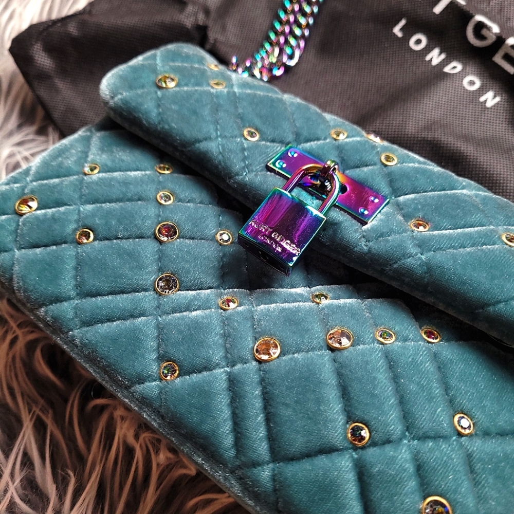 🔥LAST 1🔥NWT KURT GEIGER CRYSTAL QUILTED VELVET CONVERTIBLE BAG - Picture 10 of 13